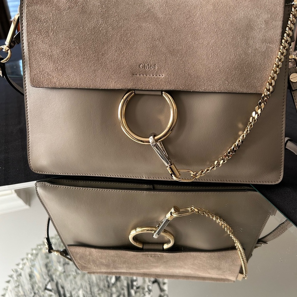 Beautiful Chloe medium Faye shoulder bag in a rich taupe leather/suede combo.